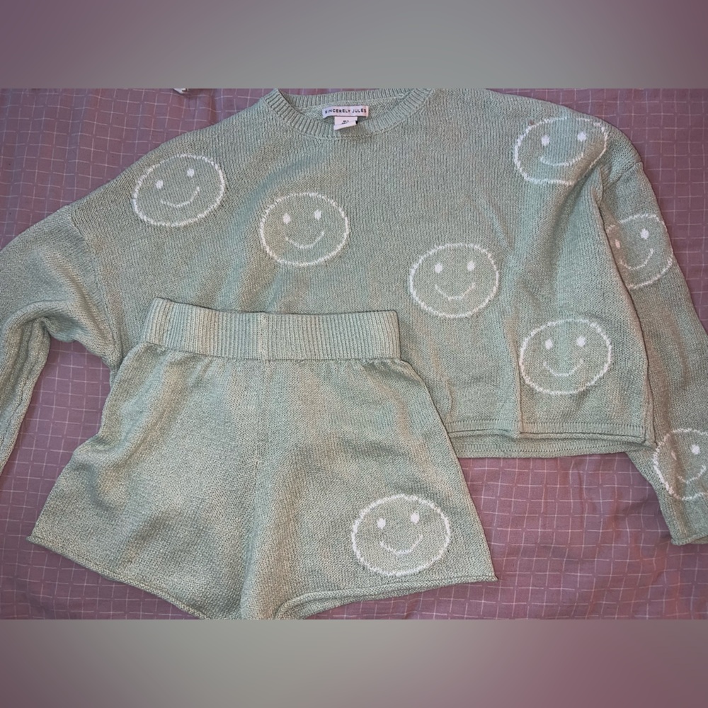 Sincerely Jules Mint Smiley Pajama Set
